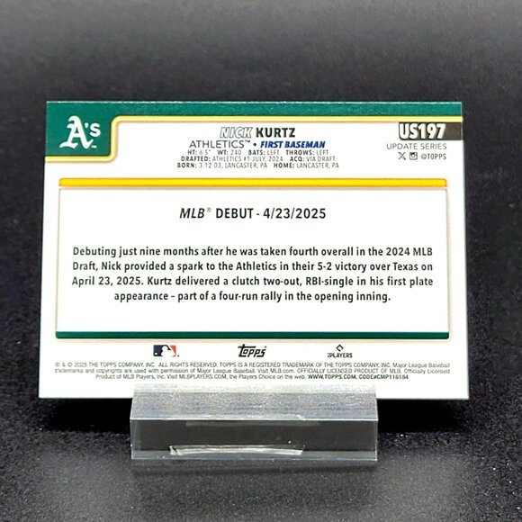 Three 2025 Nick Kurtz RC Trinity 49/99, Update, Update Debut Athletics - Picture 8 of 8